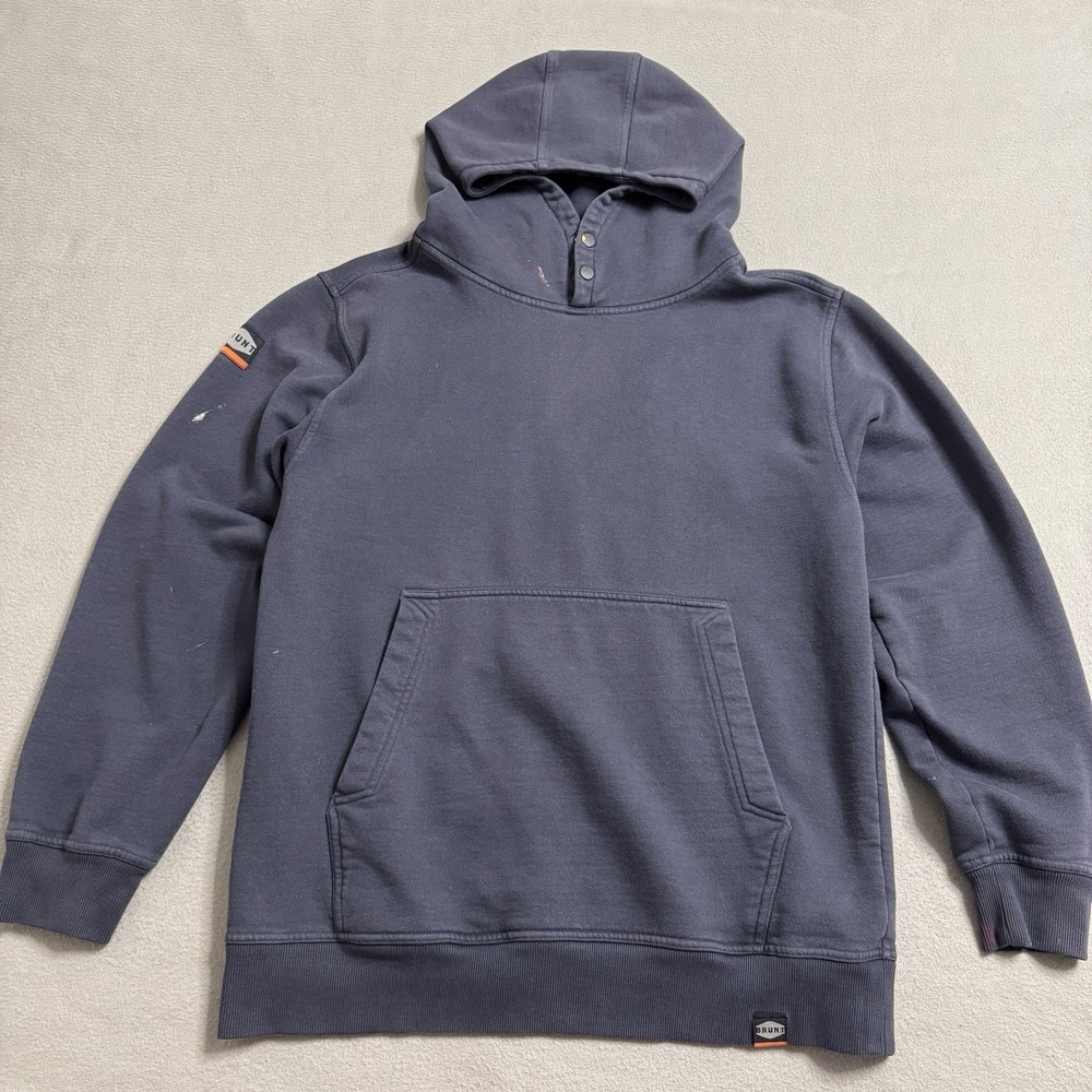 Brunt Levin Hoodie Mens L Blue Heavyweight Workwear Pullover‎ Pocket Snap